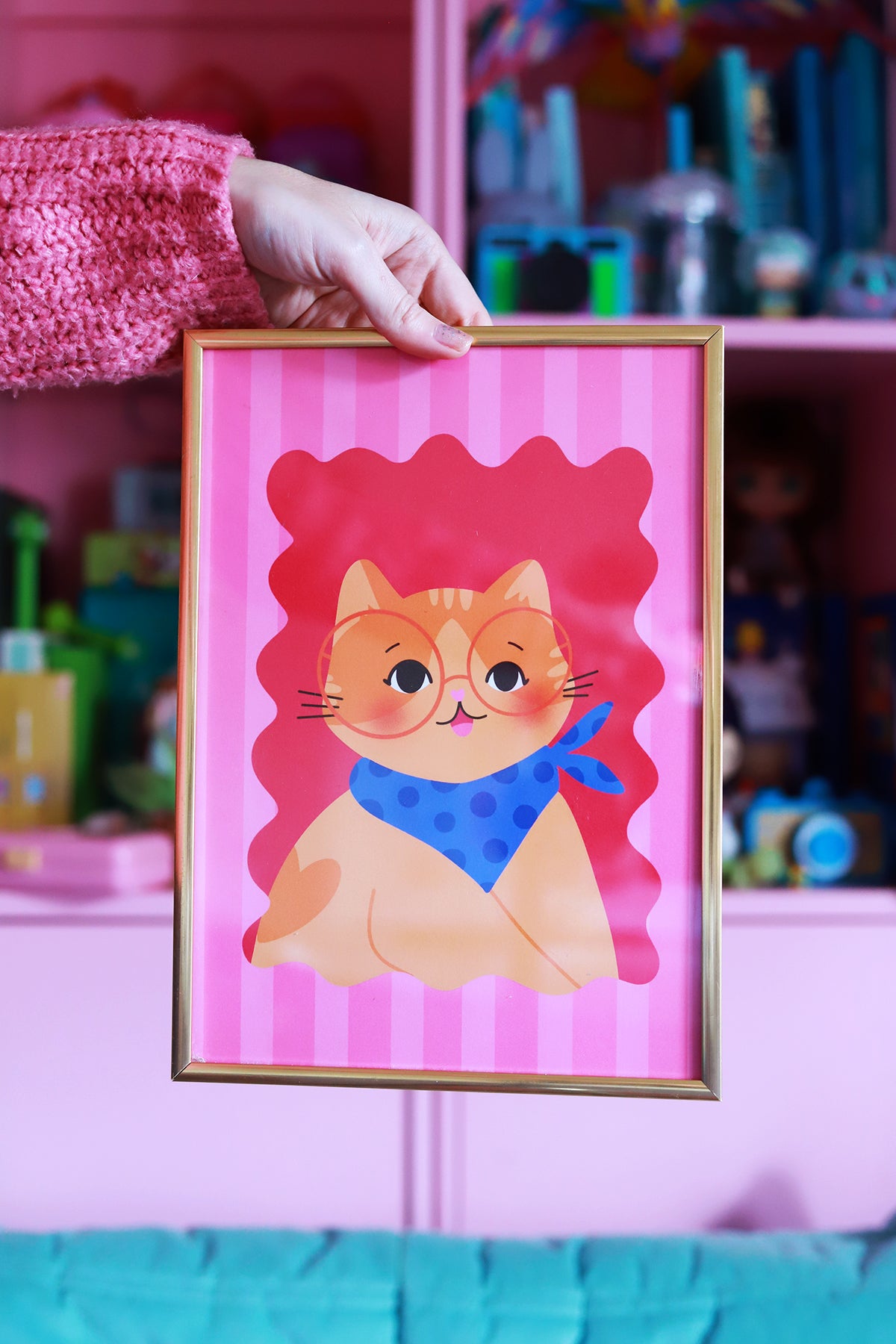 Affiche portrait de chat roux pour collection Kid, format A4, illustration colorée et mignonne par Shop Magique