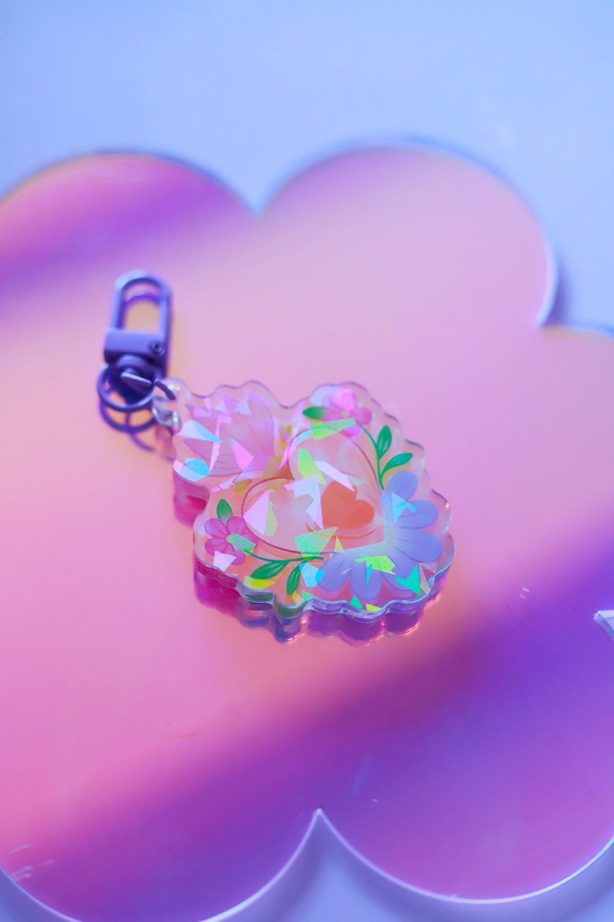 Porte-clés ex-voto holographique et arc-en-ciel