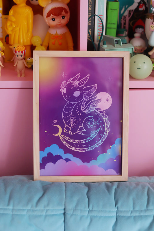 Affiche Dragon féérique – Illustration estivale par Poulette Magique