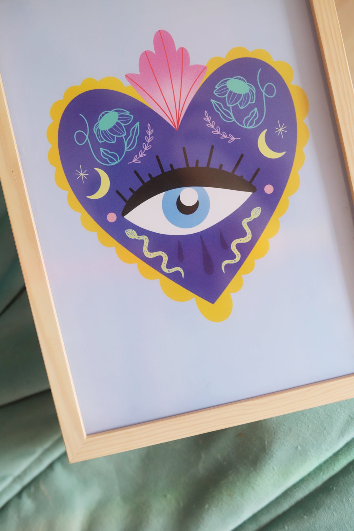 Affiche Ex-voto Œil bleu – Illustration mystique Poulette Magique