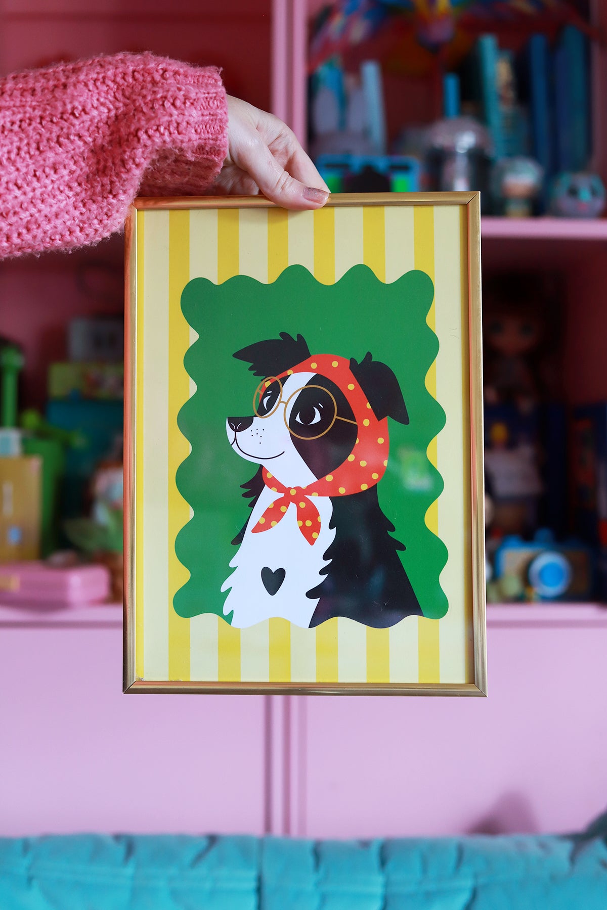 Affiche portrait de border collie dans la collection Kid, format A4, illustrée par Shop Magique, parfaite pour la décoration.