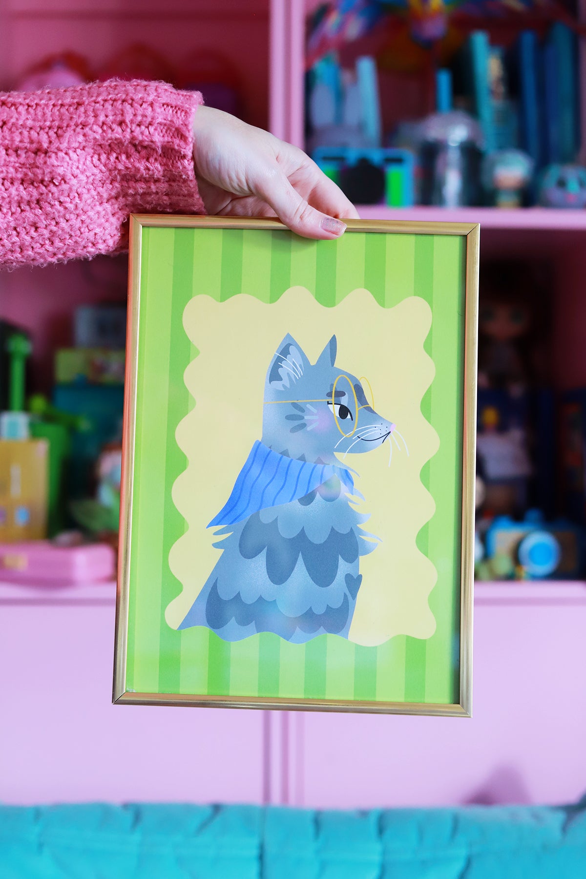 Affiche portrait de chat Maine Coon, collection Kid, format A4, illustrée avec détails colorés, par Shop Magique.