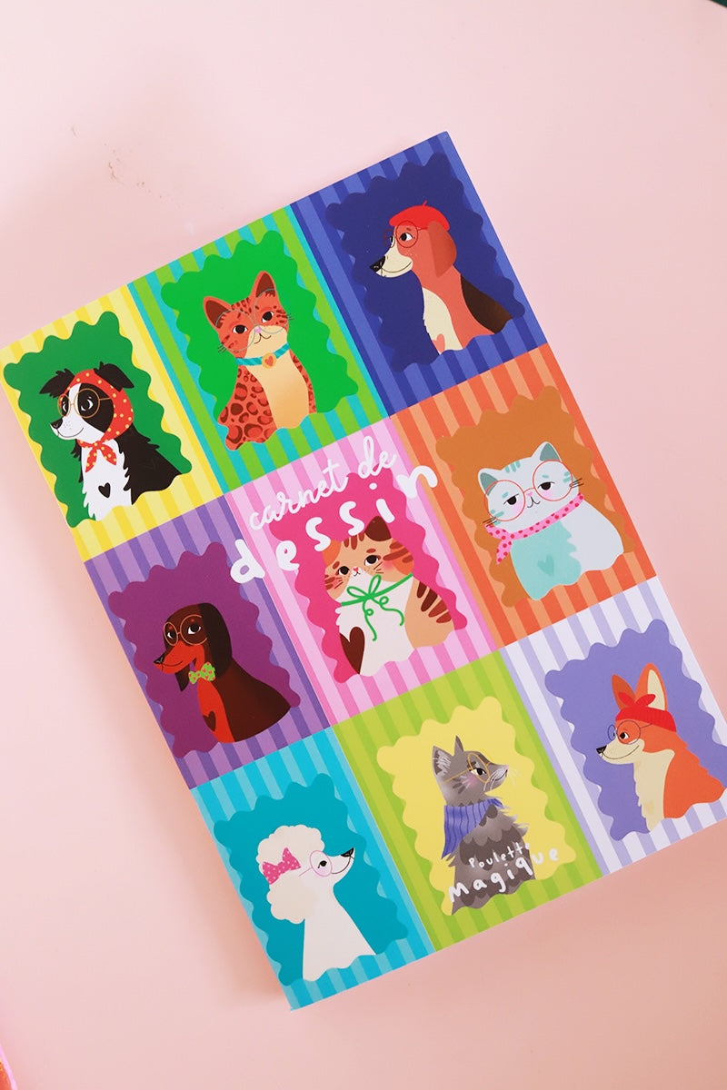 Carnet de dessin pour enfants de la collection Kid, couverture colorée et illustrée, par la marque Shop Magique.