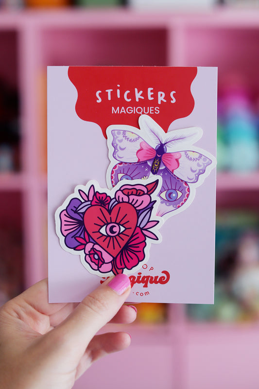 Stickers coeur Ex-voto et papillon transparents