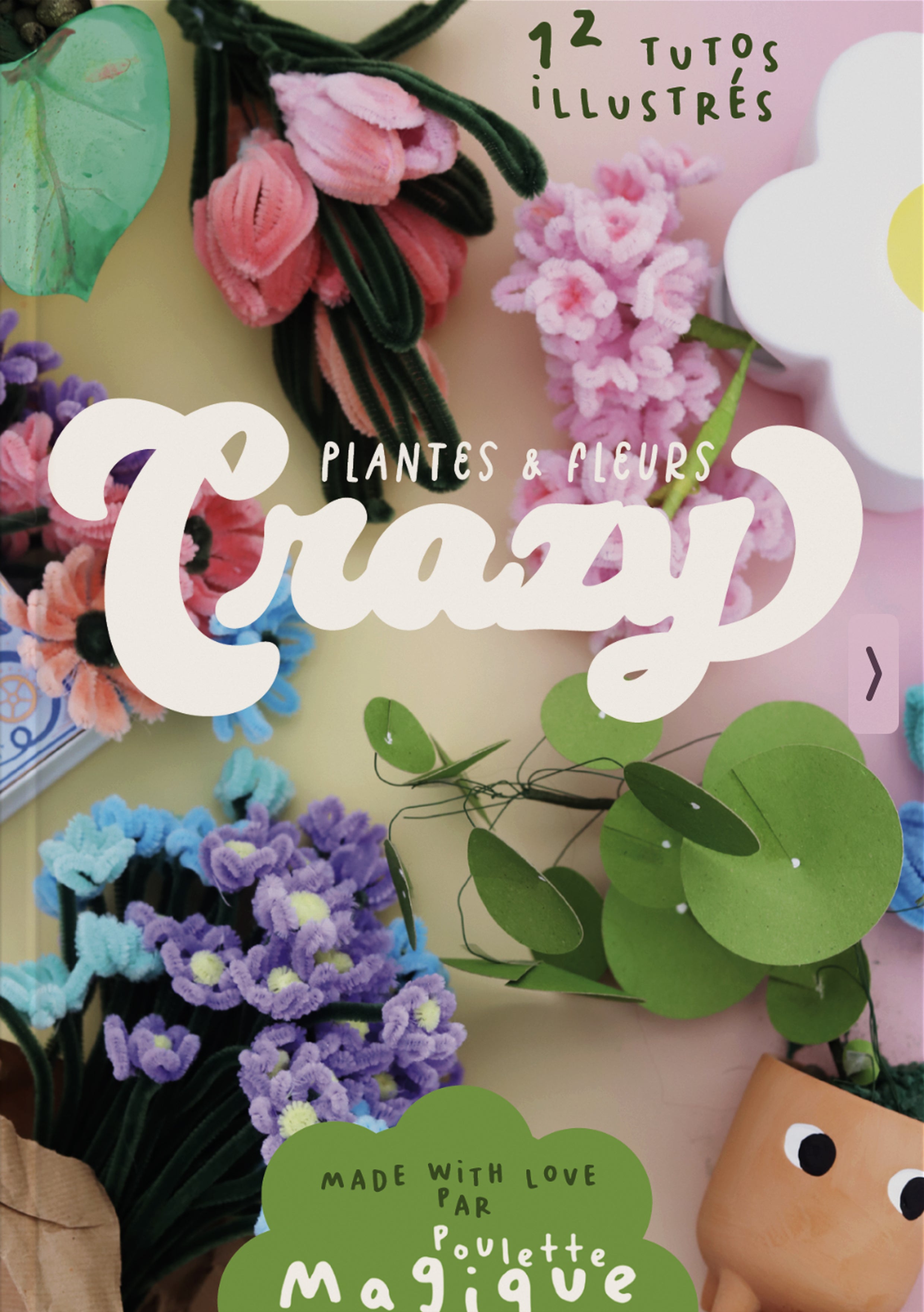 Ebook Plantes Crazy de Shop Magique avec instructions pour créer des fleurs en papier et en fils chenille, vue de la couverture.