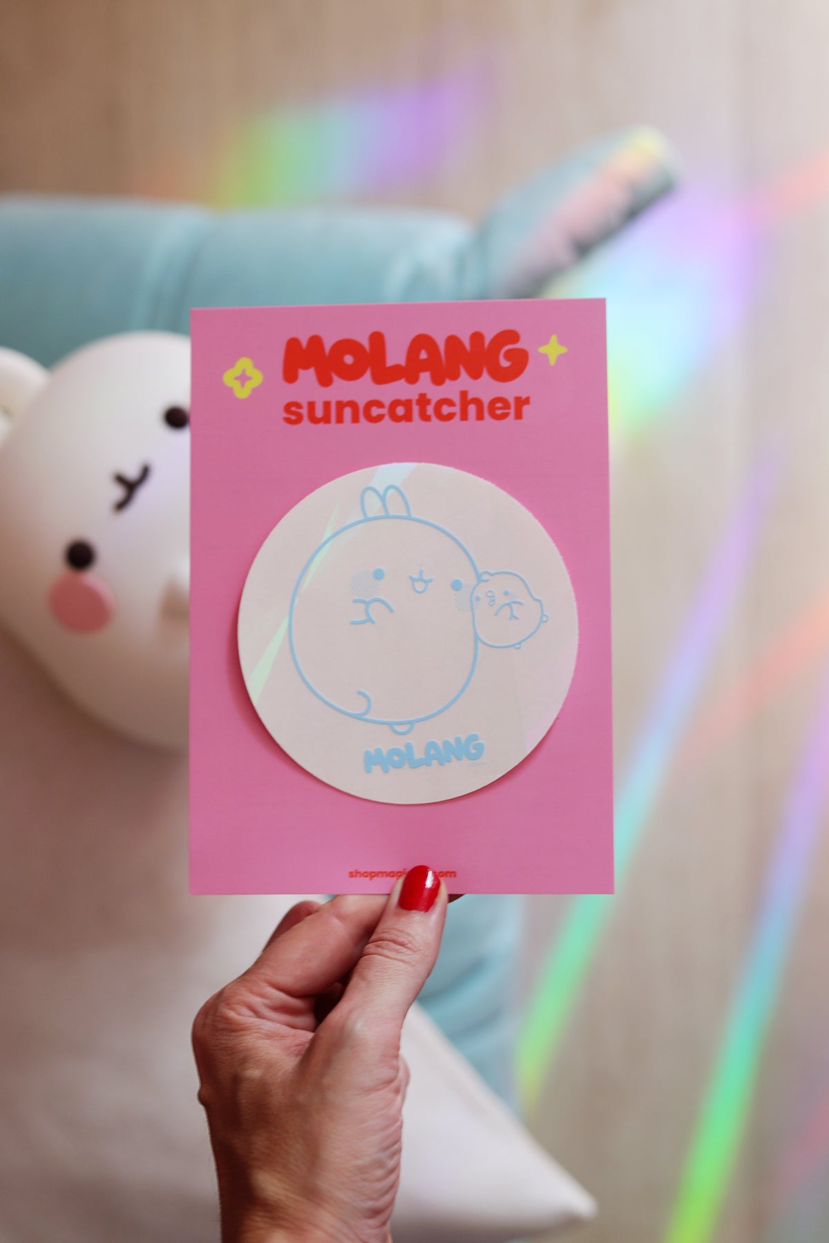Autocollant vitrail Molang, créateur d'arc-en-ciel, en plastique coloré, décoratif pour fenêtres et surfaces lumineuses.