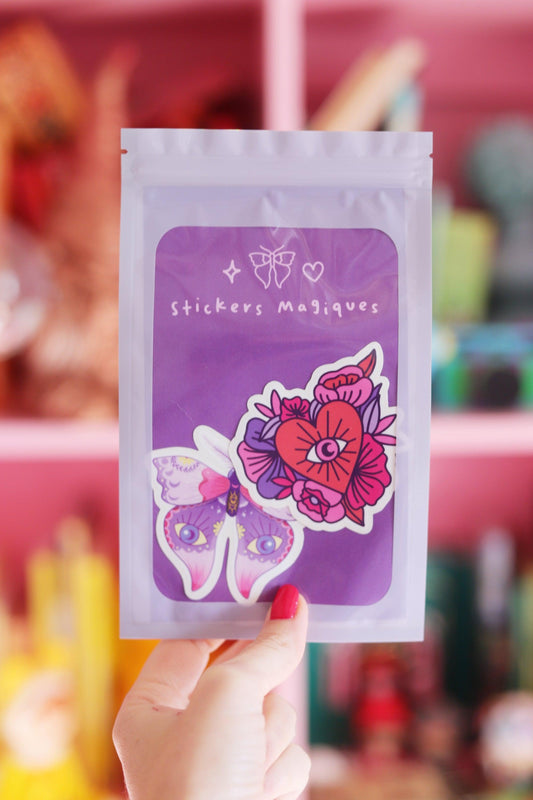 Stickers coeur Ex-voto et papillon - Shop Magique